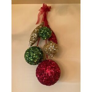 Sequin Ornament Cluster Red Green Gold Christmas Holiday Decor Hanging